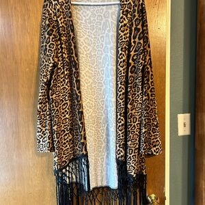 Leopard Print Cardigan with Fringe